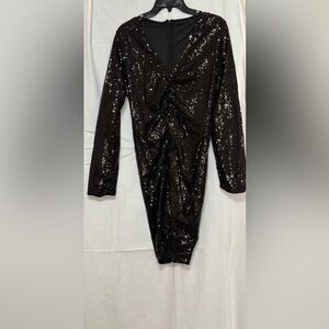 Black Sequin Long Sleeve Dress